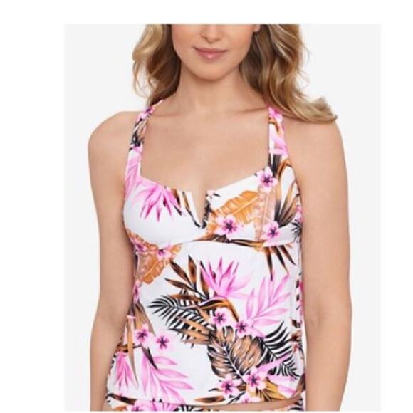 Salt + Cove Tropic Time Printed V-Wire Tankini Top White S Swimsuit New XS - Picture 3 of 15